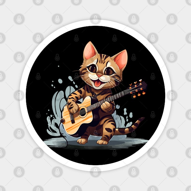 Bengal Cat Playing Guitar Magnet by Graceful Designs